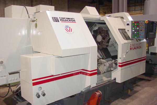 Cincinnati 300T Acra 850SX CNC, 22" Swing, 13" Chuck, Tailstock w/40" Centers, 35 HP, 3500 RPM, Heidenhan Scale Feedback, Chip Conveyor, 1994