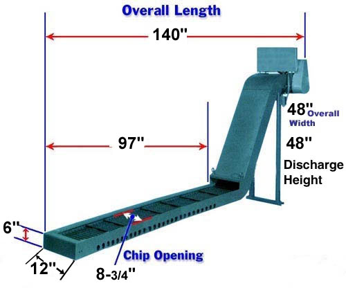 Key Arrow KAS 200 Drag Flight  Scraper Conveyor, Key Arrow Drag Flight Scraper Conveyor, used Key Arrow Chip Conveyor For Sale, used Drag Flight Scraper Chip Conveyor For Sale