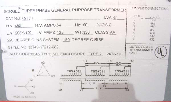 45 KVA SORGEL TRANSFORMER FOR SALE