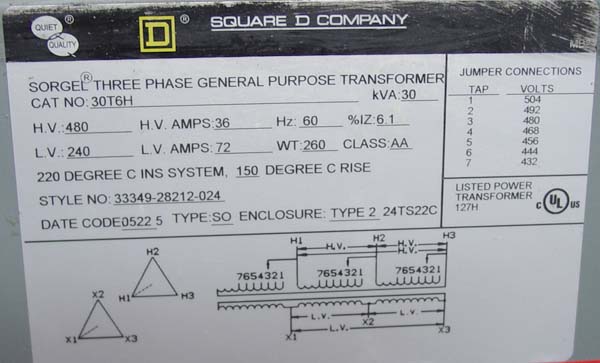 30 KVA SQUARE D TRANSFORMER FOR SALE
