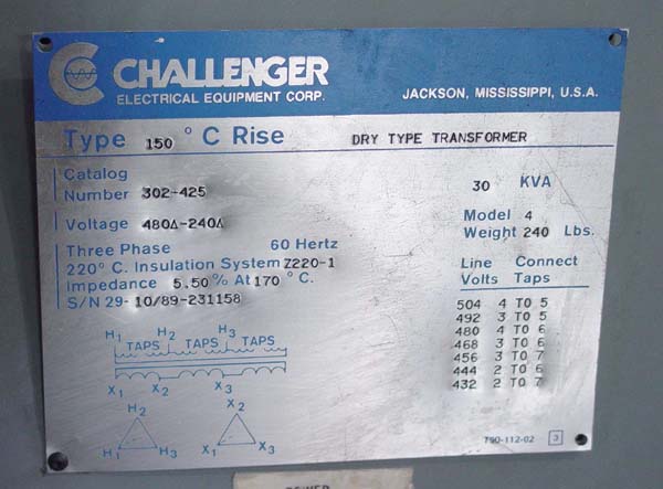 30 KVA CHALLENGER TRANSFORMER FOR SALE