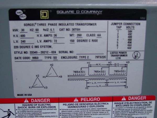 30 KVA SQUARE D  TRANSFORMER FOR SALE