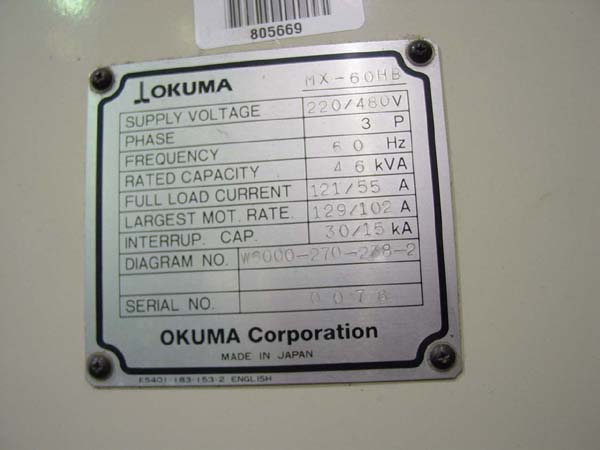 Okuma MX-60HB CNC Horizontal Machining Center for sale