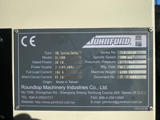 Johnford SL-500 CNC Turning Center For Sale, 10" Johnford CNC Lathe for Sale, 10" Chuck 2-Axis CNC Lathe For Sale, Haas ST-20, Doosan 300 CNC Lathe