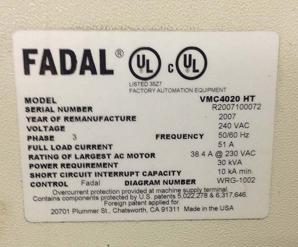 Fadal VMC4020 40 x 20 CNC Vertical Machining Center CNC Mill  for sale