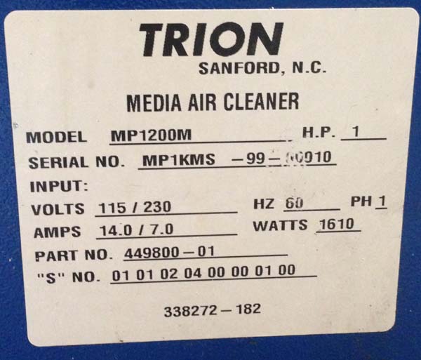 Trion Air Boss M1200M Vertical Air Flow Mist Collector for sale