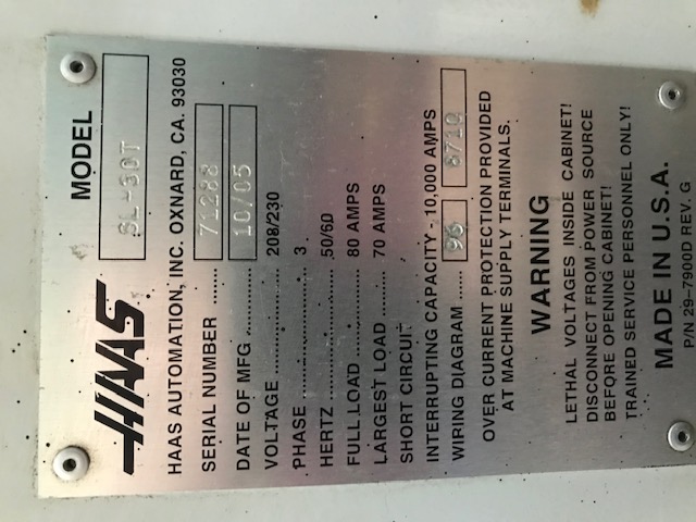 Haas SL-30 CNC Lathe, Haas SL-30 CNC Turning Center, Haas 10" Chuck Lathe, Haas SL-30T