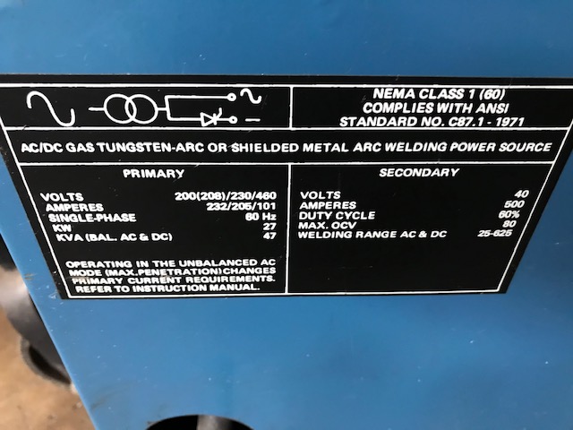 Miller 500 amp Syncrowave 500 AC/DC Tig/Stick Welder