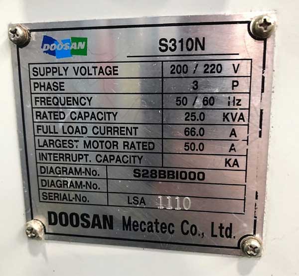 Used Doosan S-310N CNC Turning Center For Sale, 10" CNC Lathe For Sale