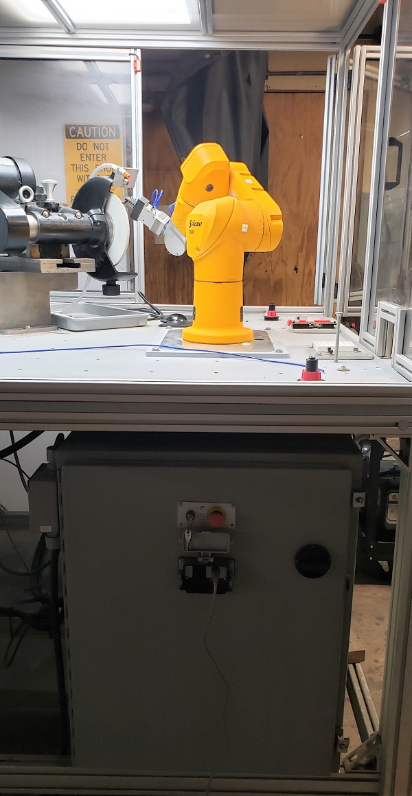 STAUBLI TX-40 6-AXIS ROBOT CELL WITH GRINDER ATTACHMENT, Staubli robot cell, Robot Grinding Cell