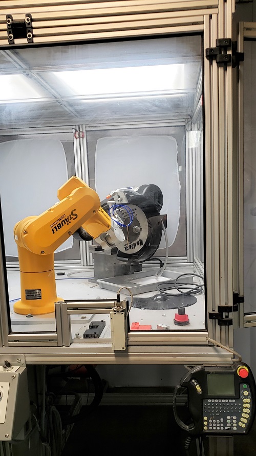 STAUBLI TX-40 6-AXIS ROBOT CELL WITH GRINDER ATTACHMENT, Staubli robot cell, Robot Grinding Cell