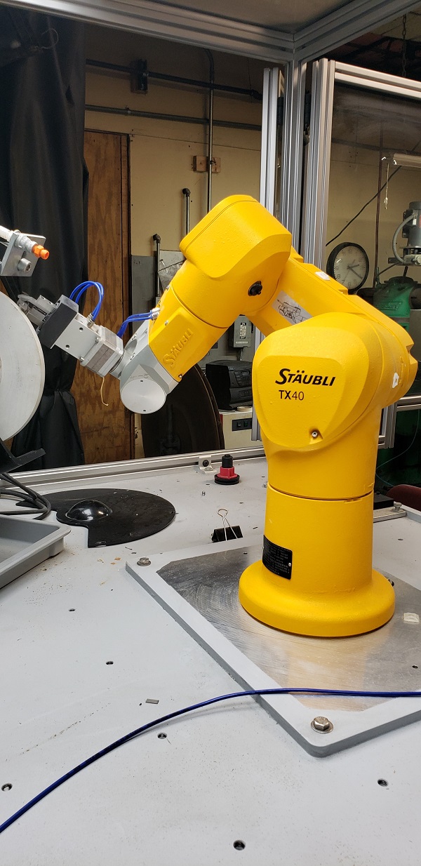 STAUBLI TX-40 6-AXIS ROBOT CELL WITH GRINDER ATTACHMENT, Staubli robot cell, Robot Grinding Cell