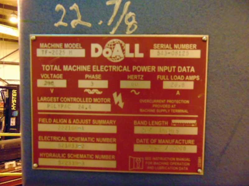 20" x 25" Doall TF-2025M Vertical Band Saw, used 20" x 25" Vertical Band Saw For Sale, Amada Vertical Band Saw For Sale, Marvel Band Saw For Sale