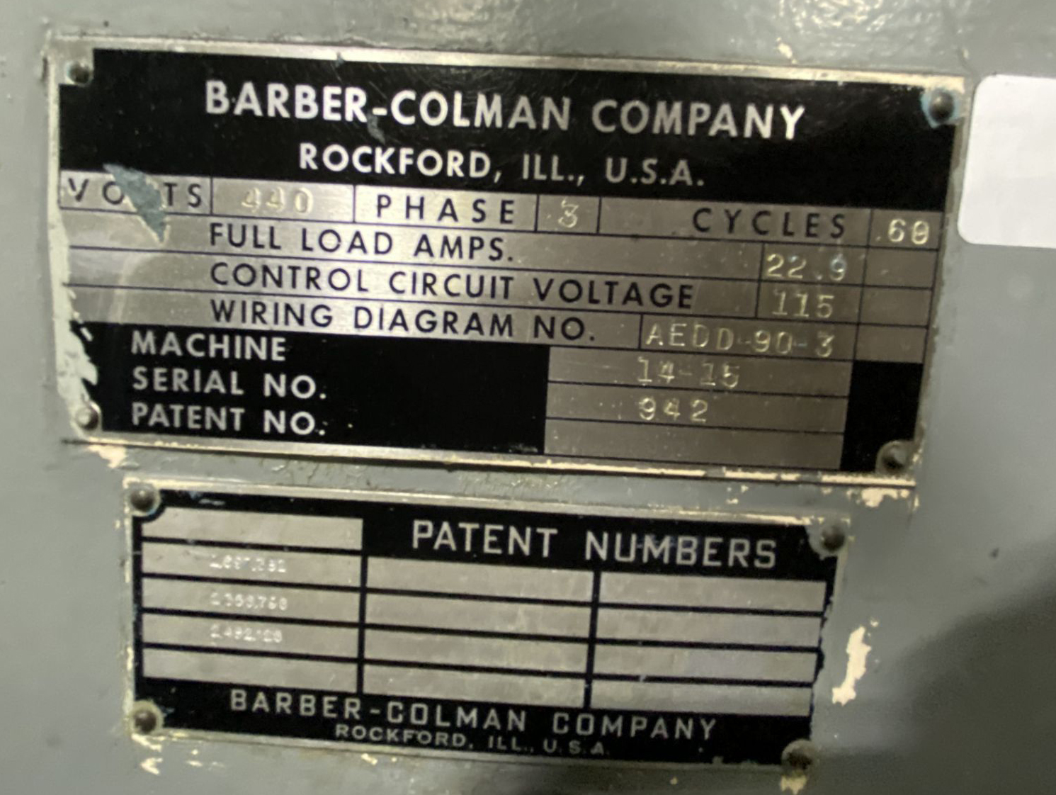 14-15 Barber Colman Horizontal Heavy Duty Gear Hobber, used 14-15 Barber Colman Horizontal Heavy Duty Gear Hobber for sale, Bourn & Koch, Pfauter