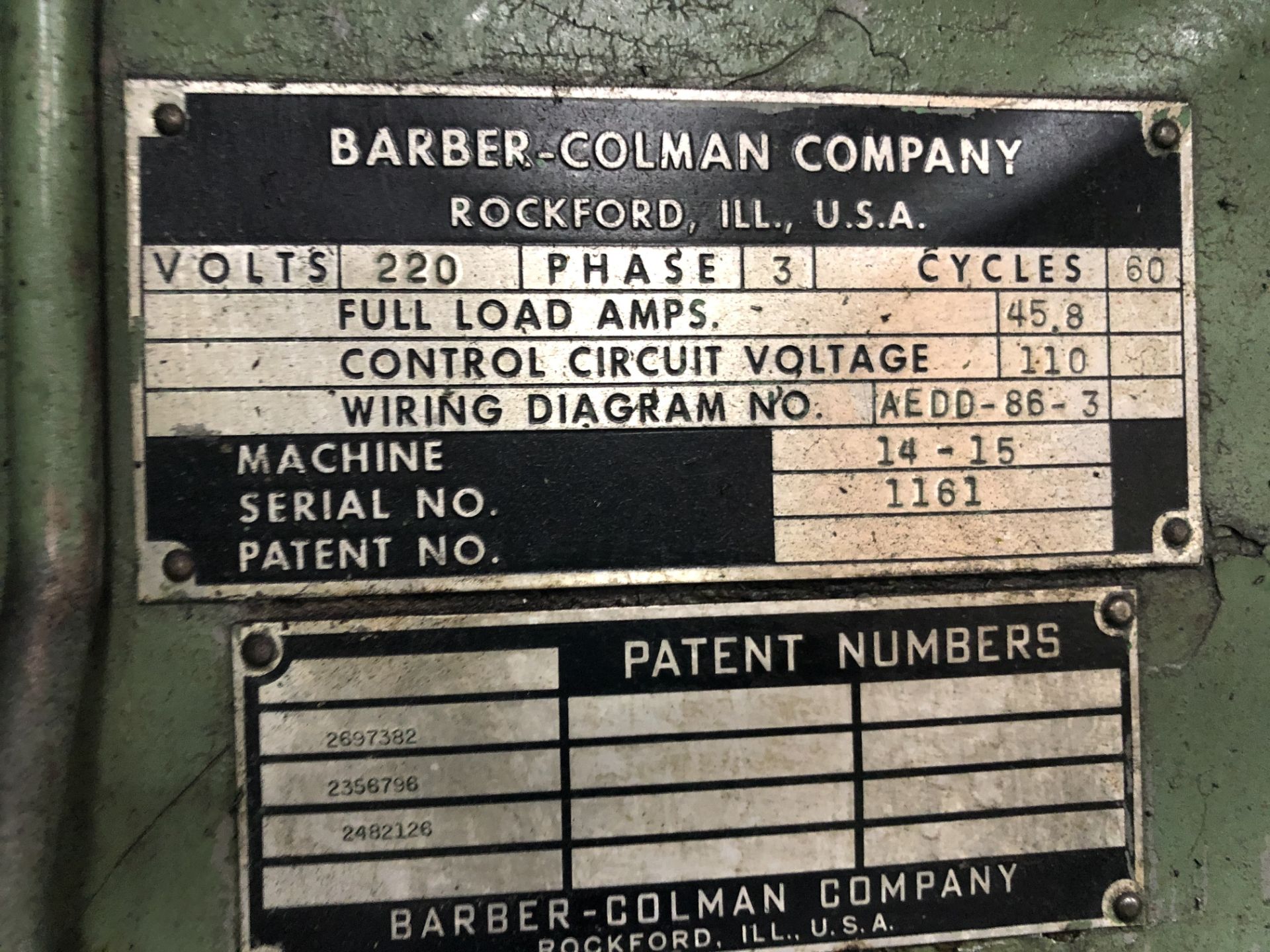 14-15 Barber Colman Horizontal Heavy Duty Gear Hobber, used 14-15 Barber Colman Horizontal Heavy Duty Gear Hobber for sale, Bourn & Koch, Pfauter