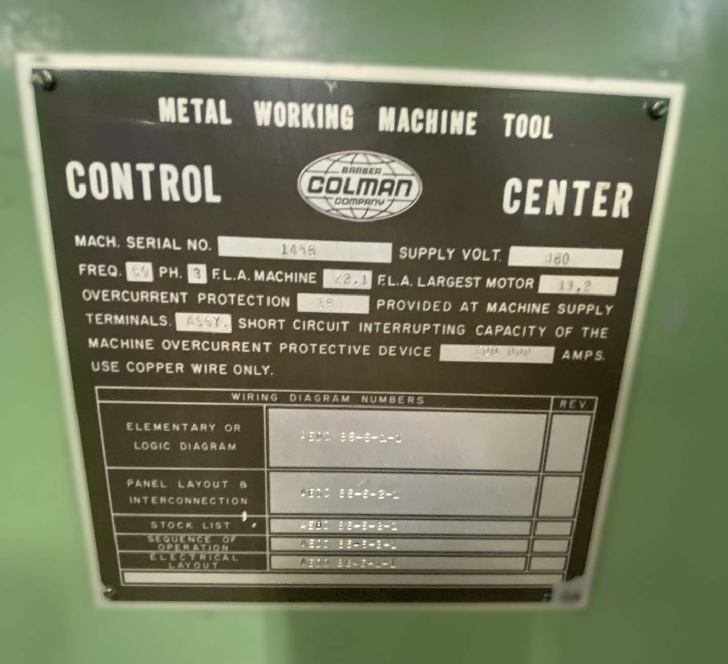 14-15 Barber Colman Horizontal Heavy Duty Gear Hobber, used 14-15 Barber Colman Horizontal Heavy Duty Gear Hobber for sale, Bourn & Koch, Pfauter